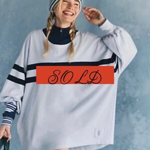 Free People Movement Post Up Layer Top Blue/Navy Stripe NEW Oversized XS